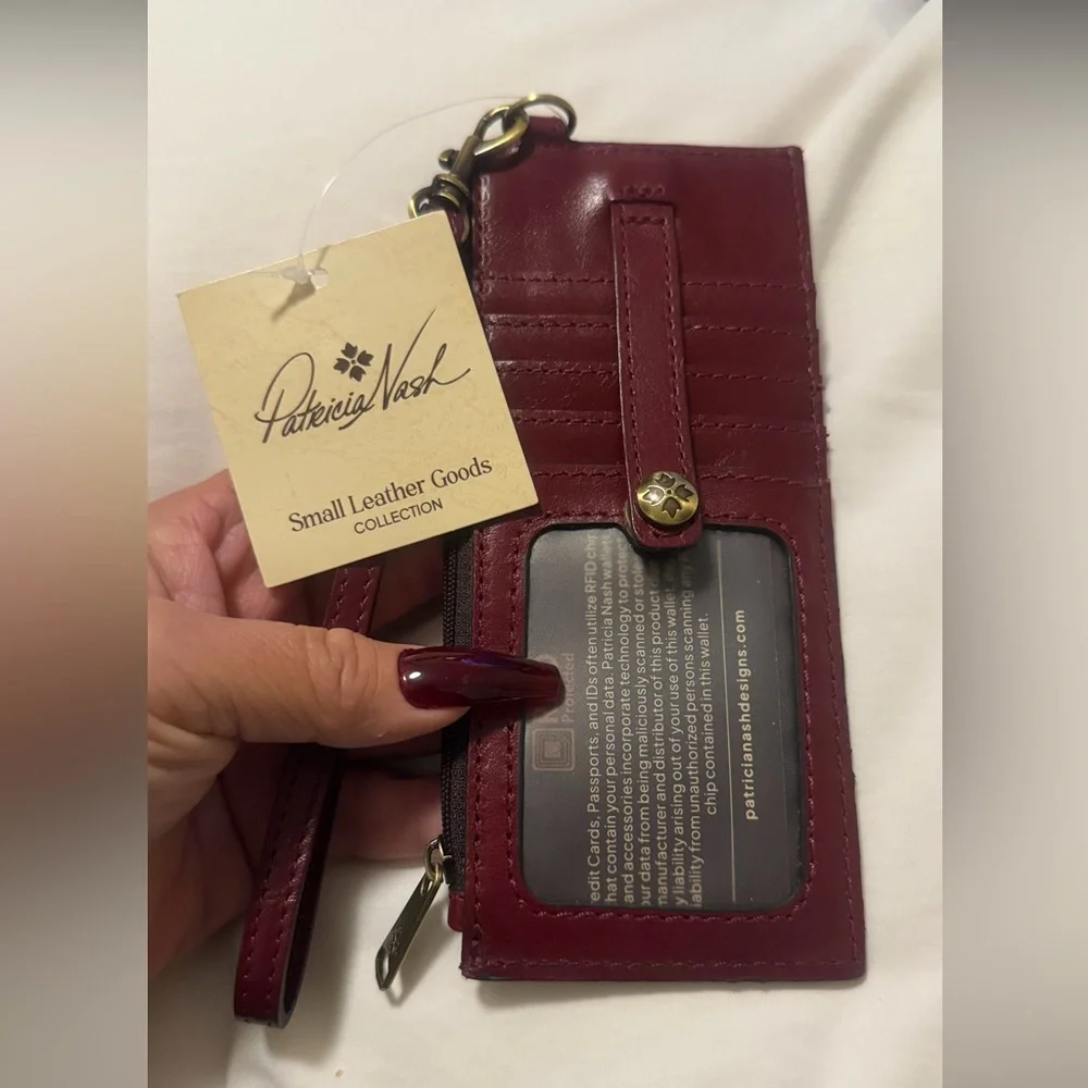 Patricia Nash Maroon Leather Wristlet Patricia New with Tags RFID PROTECTED